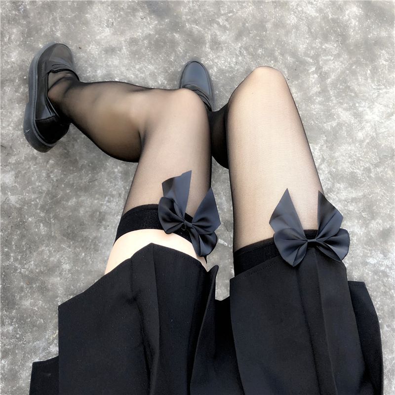 Summer Thin Black Silk JK Hot Girl Lolita Lace Socks Female Japanese Style Soft Girl Bow Lolita Knee Socks