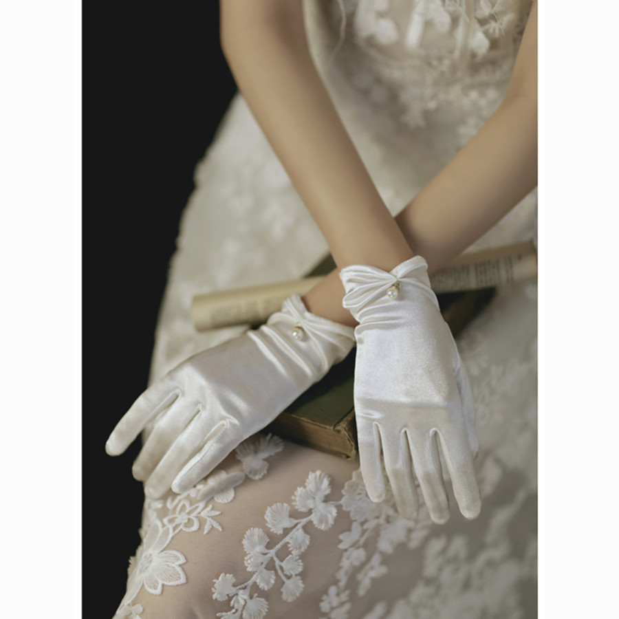 法式新娘手套婚纱缎面短款白色结婚婚礼绸缎五指手套-阿里巴巴