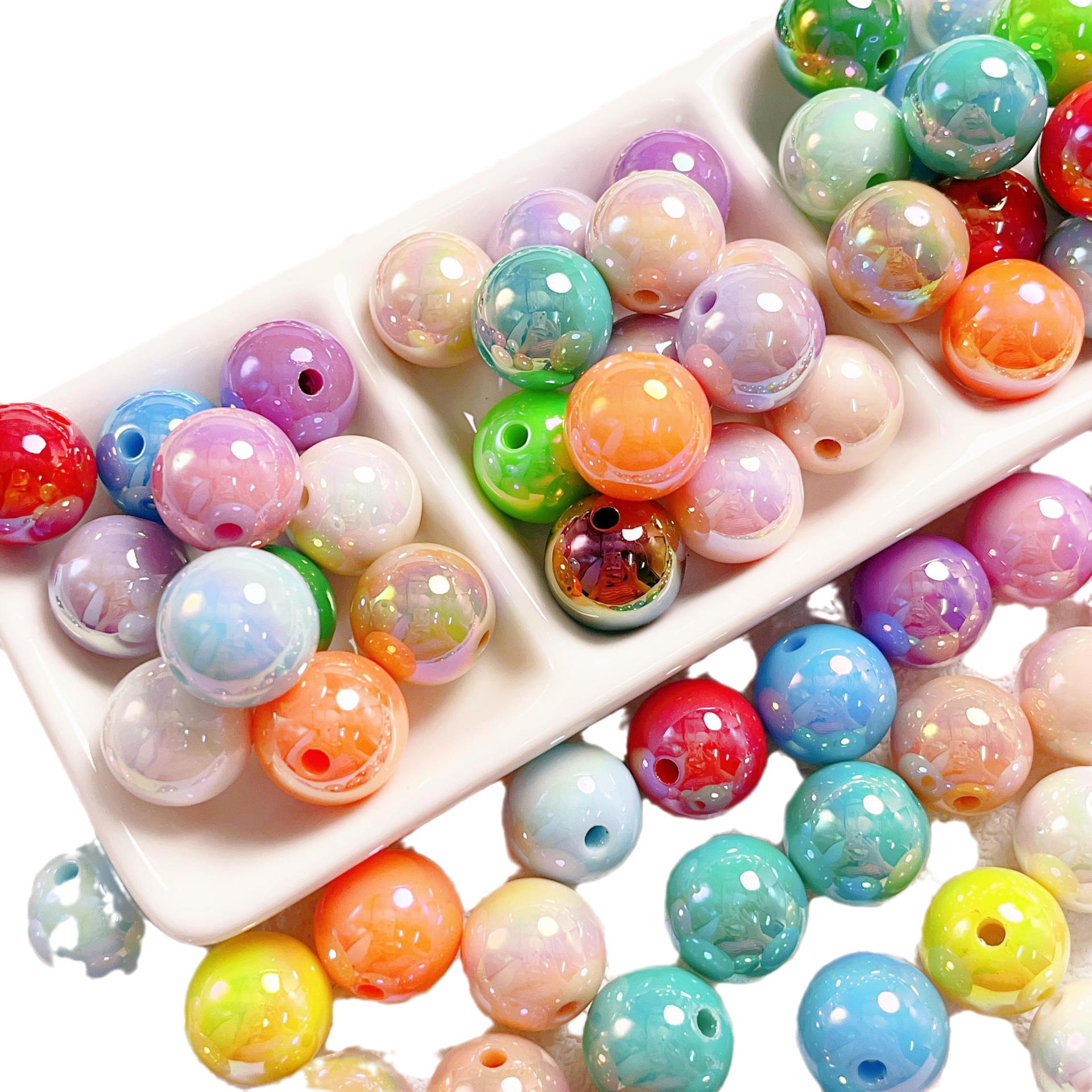 16mm High Cargo UV Plating Color Straight Hole round Beads Beads DIY Mobile Phone Charm Car Hanging Ring Scattered Beads Material Jewelry Accessories