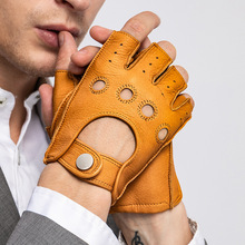 Spring Autumn Men Genuine Leather Gloves Slip-resistant Half