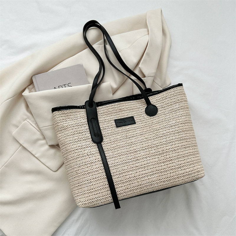 Woven Straw Woven Bag Women's Large Capacity 2023 New Summer All-Matching Shoulder Bag Texture Class Commuter Tote