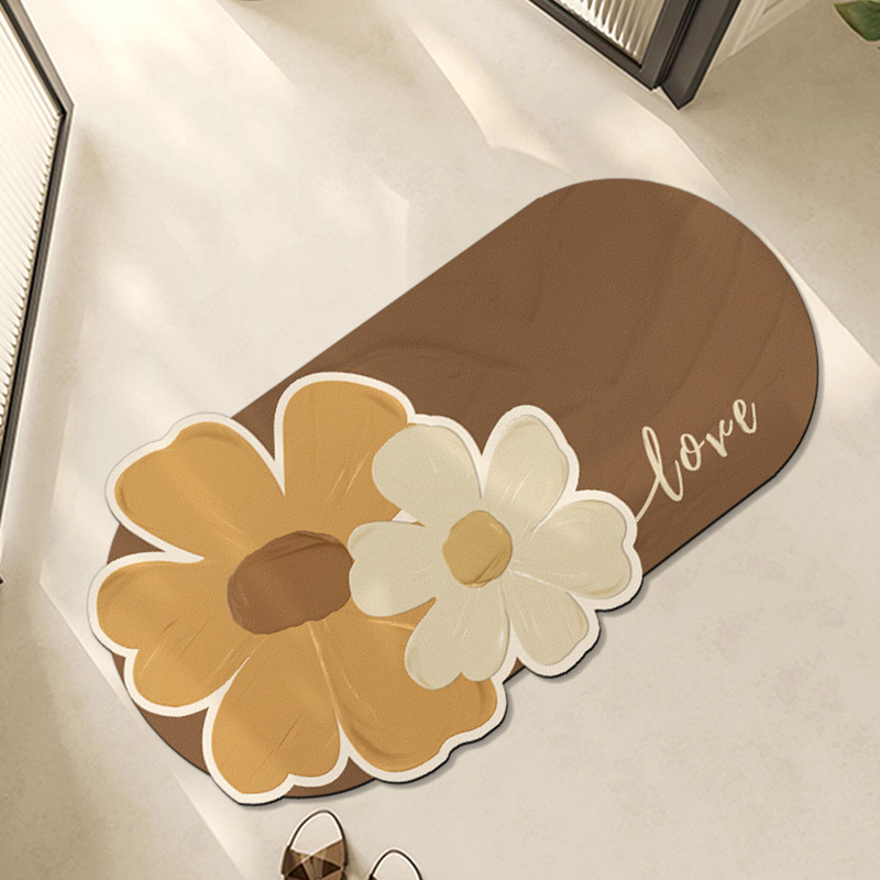 Fresh Flowers Diatom Ooze Floor Mat Stain-Resistant Non-Slip Bathroom Mats Bathroom Entrance Absorbent and Easy to Dry Foot Mat