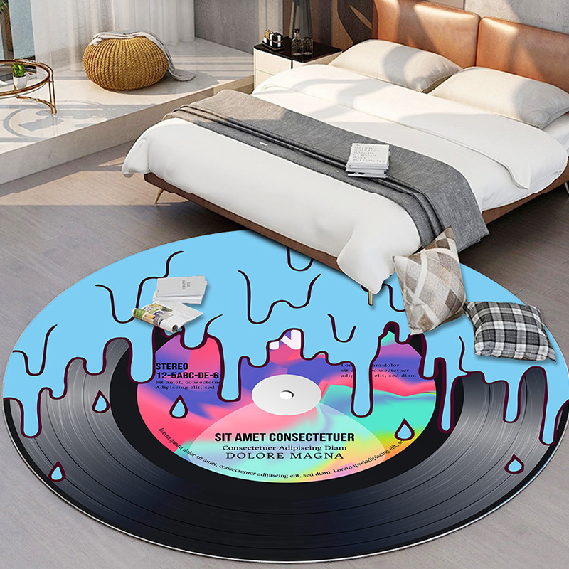 Retro Record round Carpet Living Room Bedroom Computer Chair Hanging Basket Non-Slip Floor Mat Modern CD Disc Cross-Border Delivery