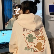 加绒加厚卫衣女2023秋冬新款美式复古oversize纯棉小众hiphop卫衣