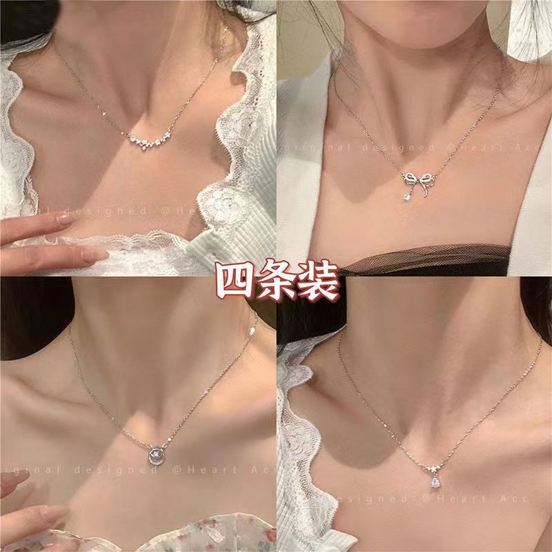 XINGX Necklace for Women Ins Special-Interest Design High-Grade Light Luxury Clavicle Chain Bow Necklace Student Girlfriends Pendant