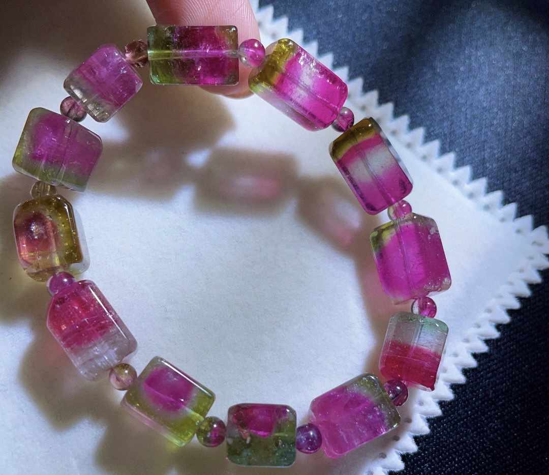 天然阿富汗多色西瓜方糖碧玺单圈手链手串精品西瓜方糖碧玺-阿里巴巴