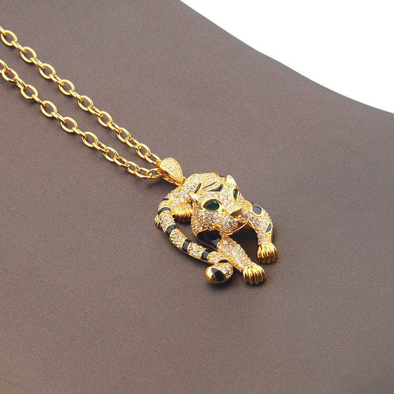 欧美风另类创意立体下山虎吊坠嘻哈潮流老虎项链男女毛衣链批代发