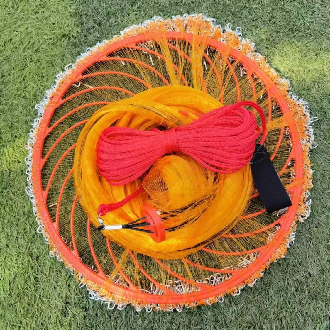 钢丝拉线大飞盘式撒网手抛网易抛网加粗线铁链自动捕鱼网手撒抛网