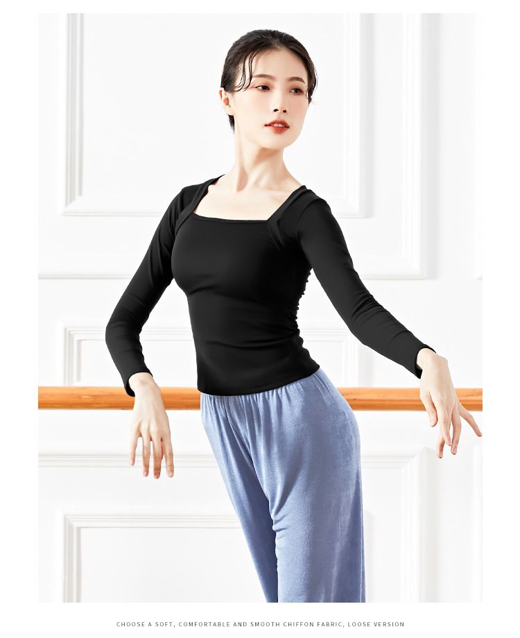 舞蹈练功服女春夏中袖现代芭蕾舞教师形体服装长袖假两件形体上衣