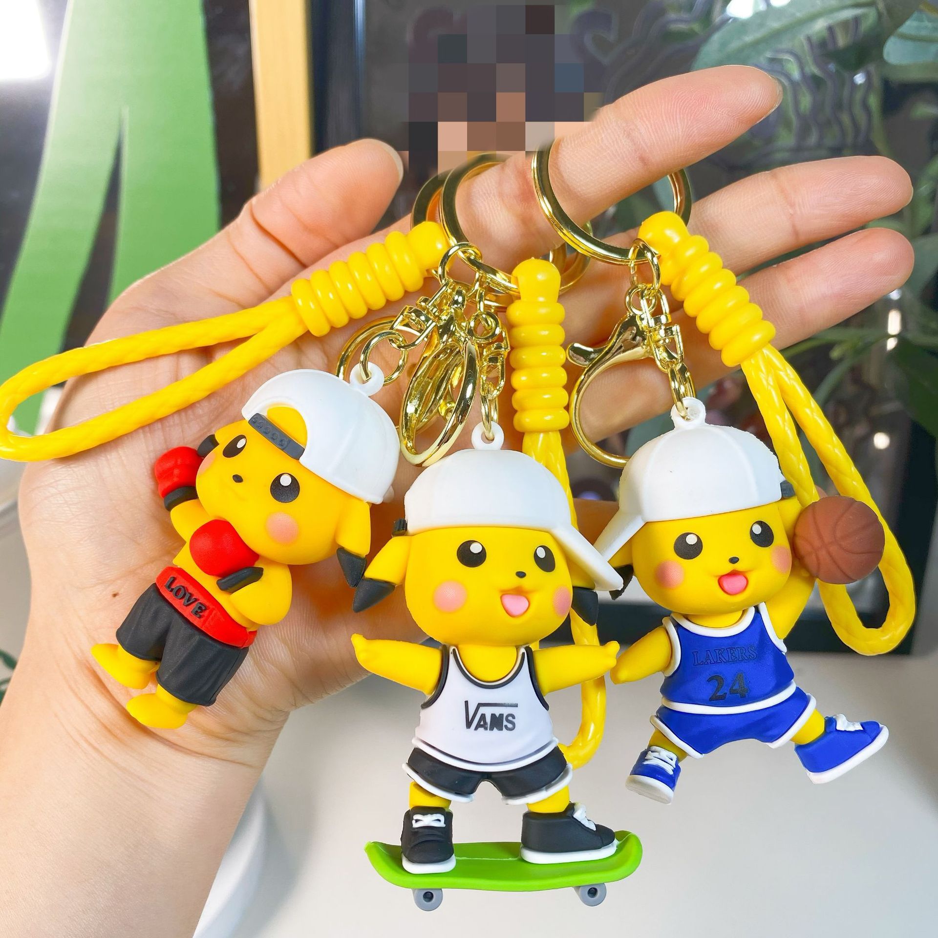 Cartoon Football Skateboard Pikachu Key Chain Accessories Men and Women Couple Bags PVC Pendant Small Gifts Wholesale
