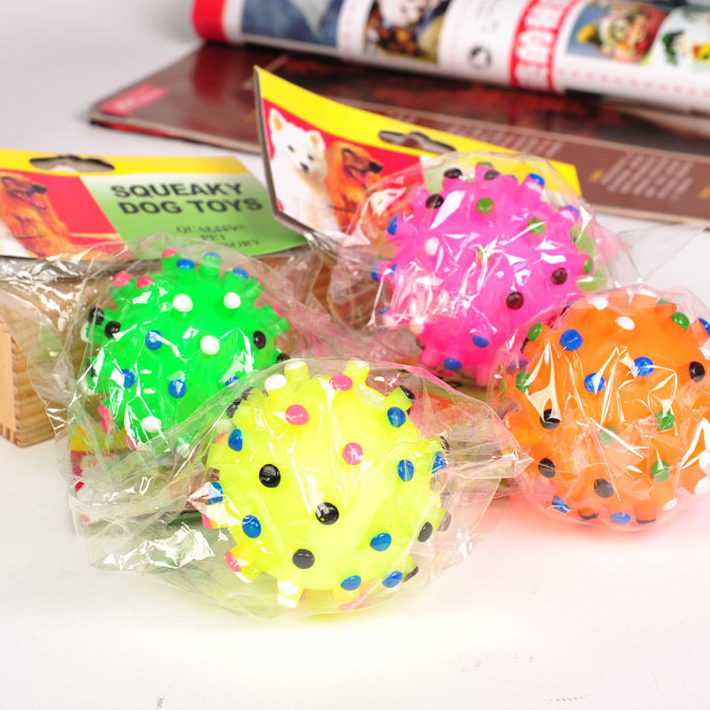 宠物狗狗猫咪玩具耐咬七彩橡胶海胆球弹力球发声玩具泰迪猫咪用品