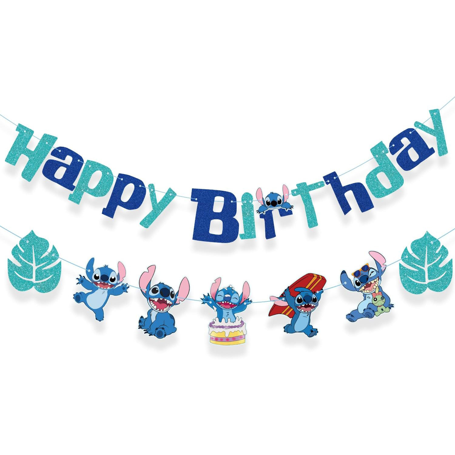 亚马逊热款史迪奇生日横幅 男女宝宝通用生日派对史迪仔拉旗条幅