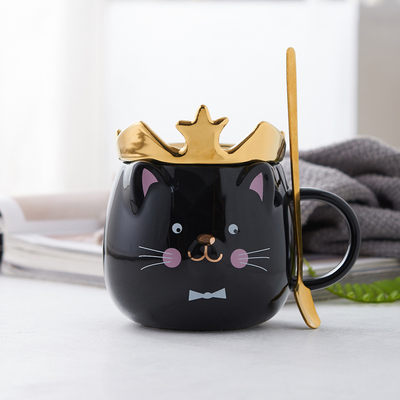 Good-looking Ceramic Cup Office Household Ceramic Mug Crown Cute Cat with Cover with Spoon Couple Water Cup