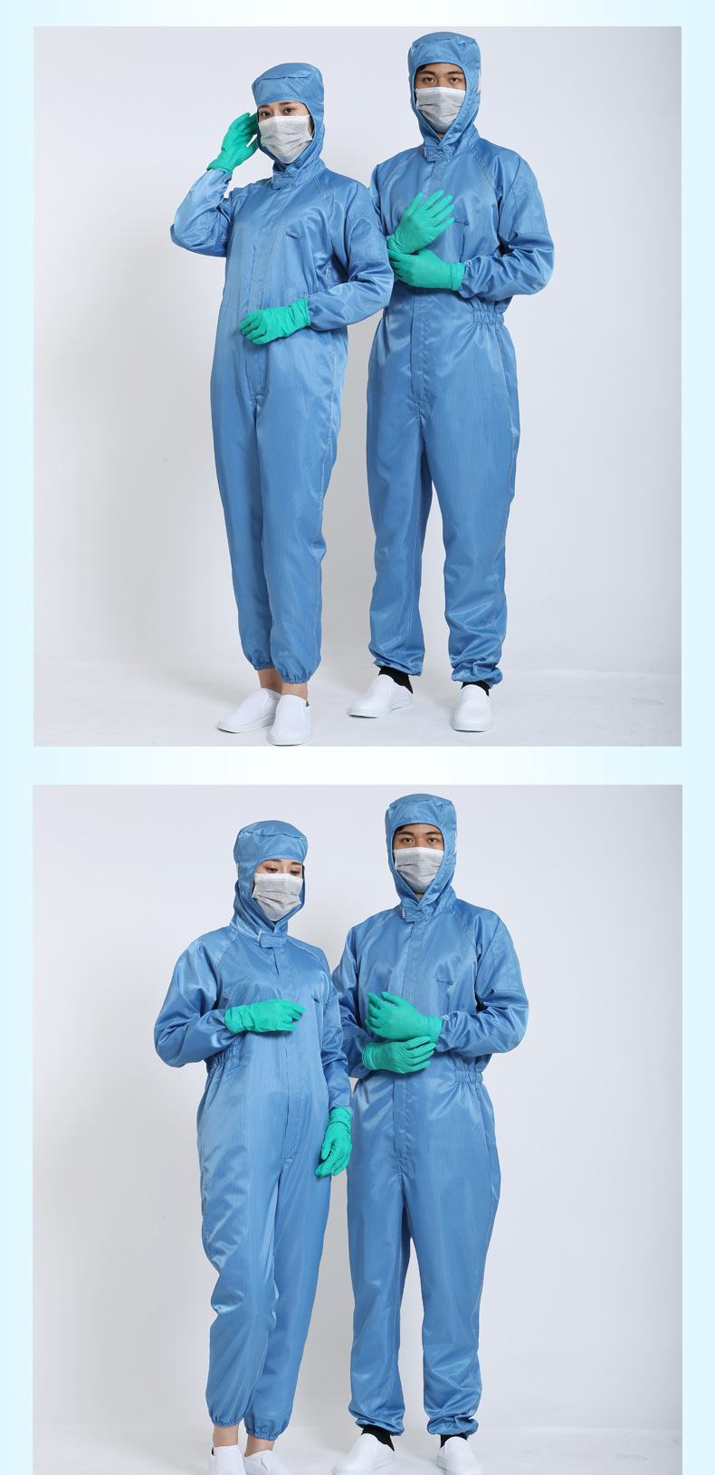 厂家三连体连帽防护服 gmp车间防静电无尘洁净服食品厂防尘服