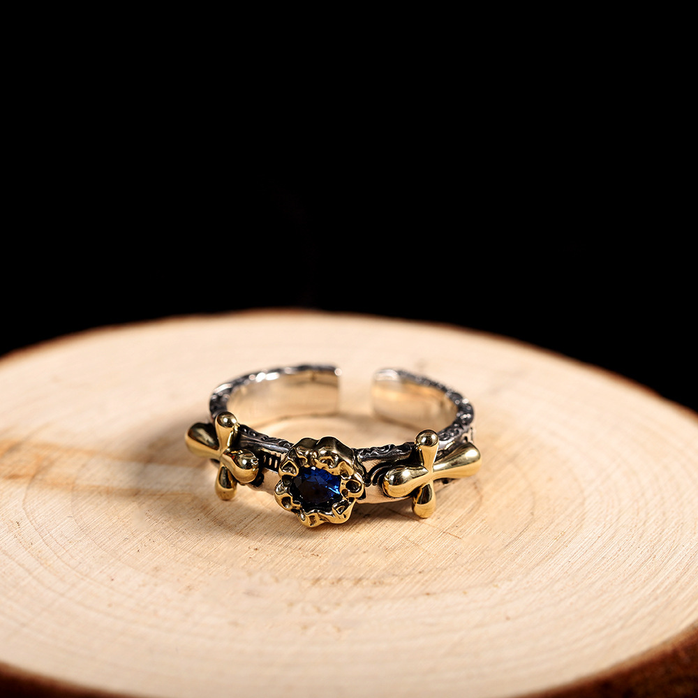 一打珠宝 s925银镶做旧复古欧美风戒指女式花卉开口戒指 源头厂货