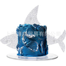原创新款加硬双面闪光创意大鲨鱼生日派对蛋糕装饰大插牌插排插旗