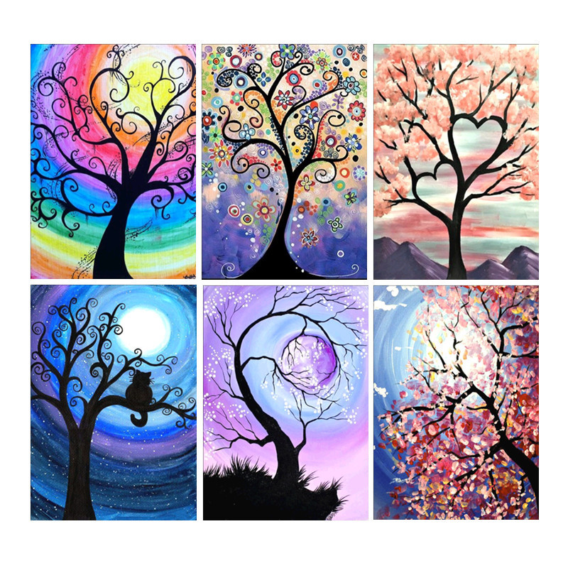 亚马逊5d钻石画满钻七彩树万圣节圣诞动物家居装饰画套装diy厂家