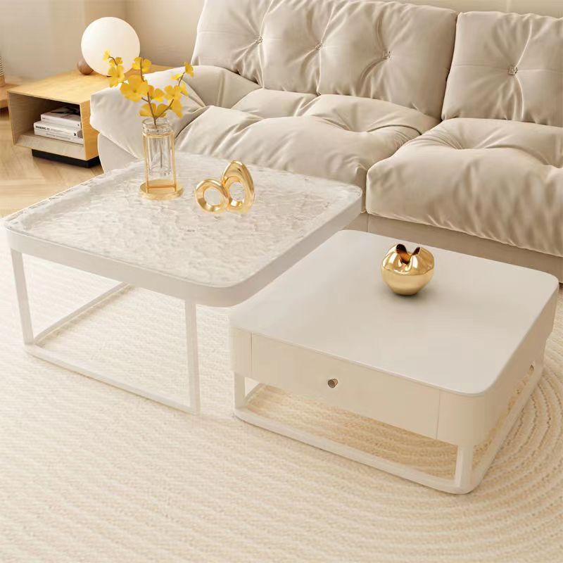 奶油风纯白岩板茶几小户型简约家居客厅家用网红新款水波纹小茶桌