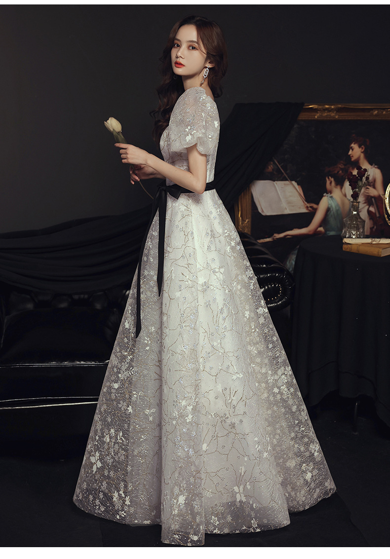 晚礼服2021新款白色法式气质仙气长款连衣裙蓬蓬裙年会晚礼服