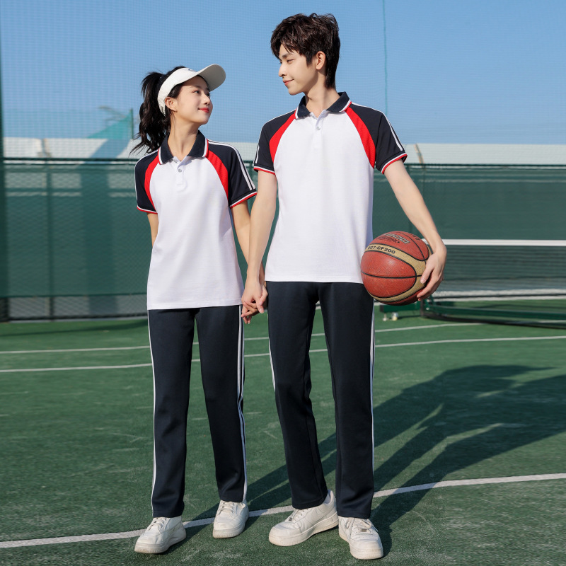 夏季中学生校服套装 初高中毕业班服 短袖长裤情侣休闲运动服