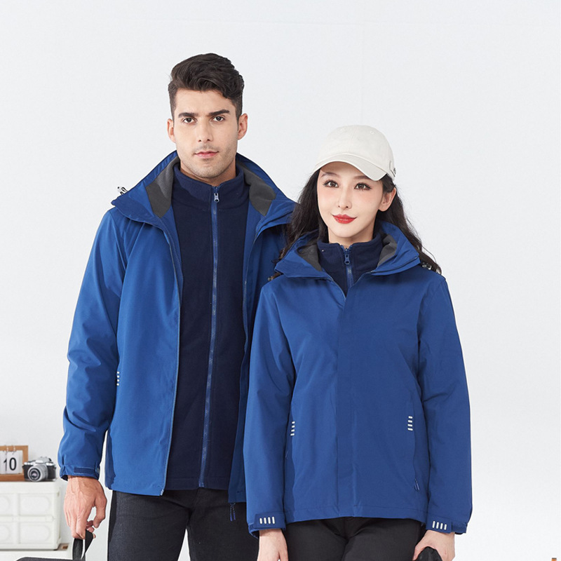 solid color shell jacket men‘s and women‘s same three-in-one autumn and winter outdoor keep warm mountaineering fishing work clothes company printed logo