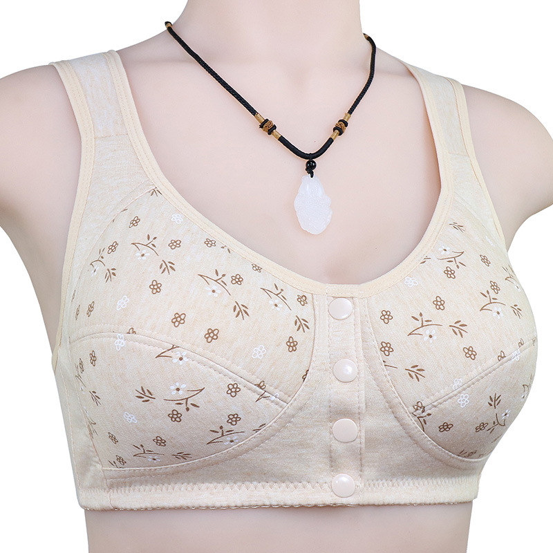 Mom Underwear Bra Middle-Aged Women Elderly Women Vest Front Buckle Large Size 50 Years Old without Steel Ring Purified Cotton Bra