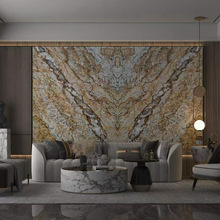 现代电视墙金色大理石客厅装饰 天然奢石艺术背景墙盛世金龙