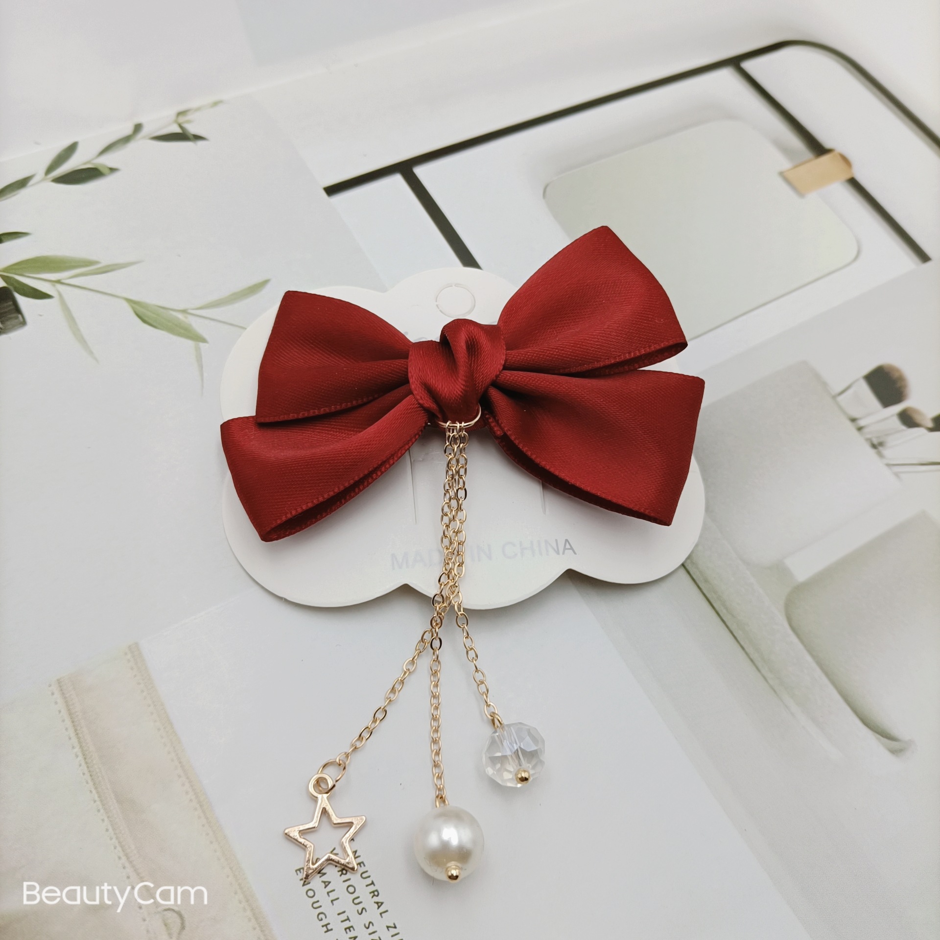 新款网红古风蝴蝶结发饰 甜美少女发夹流苏吊坠链条珍珠顶夹头饰