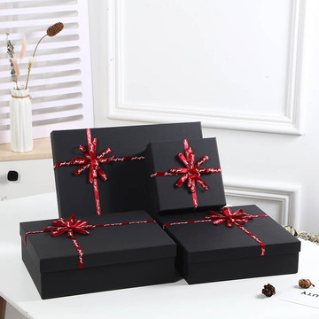 现货黑色礼品盒蝴蝶结礼物盒伴手礼盒创意长方形衬衫包装盒空盒子