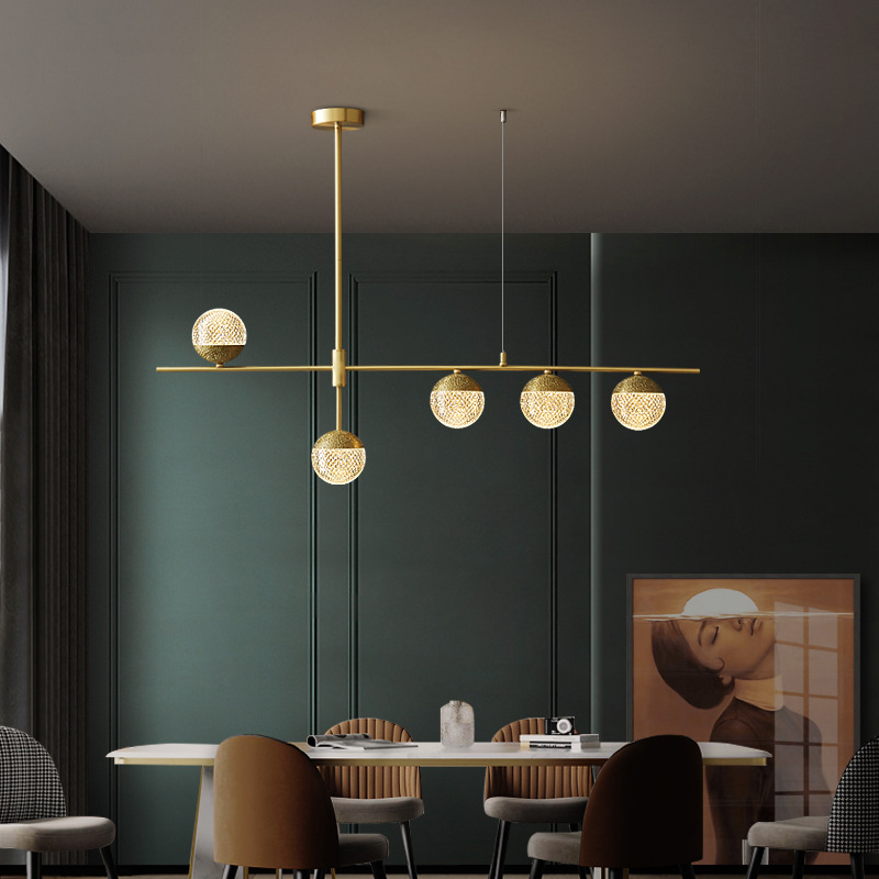 北欧轻奢工装餐厅书房茶室吧台前台餐桌饭厅橱窗长形全铜轻奢吊灯