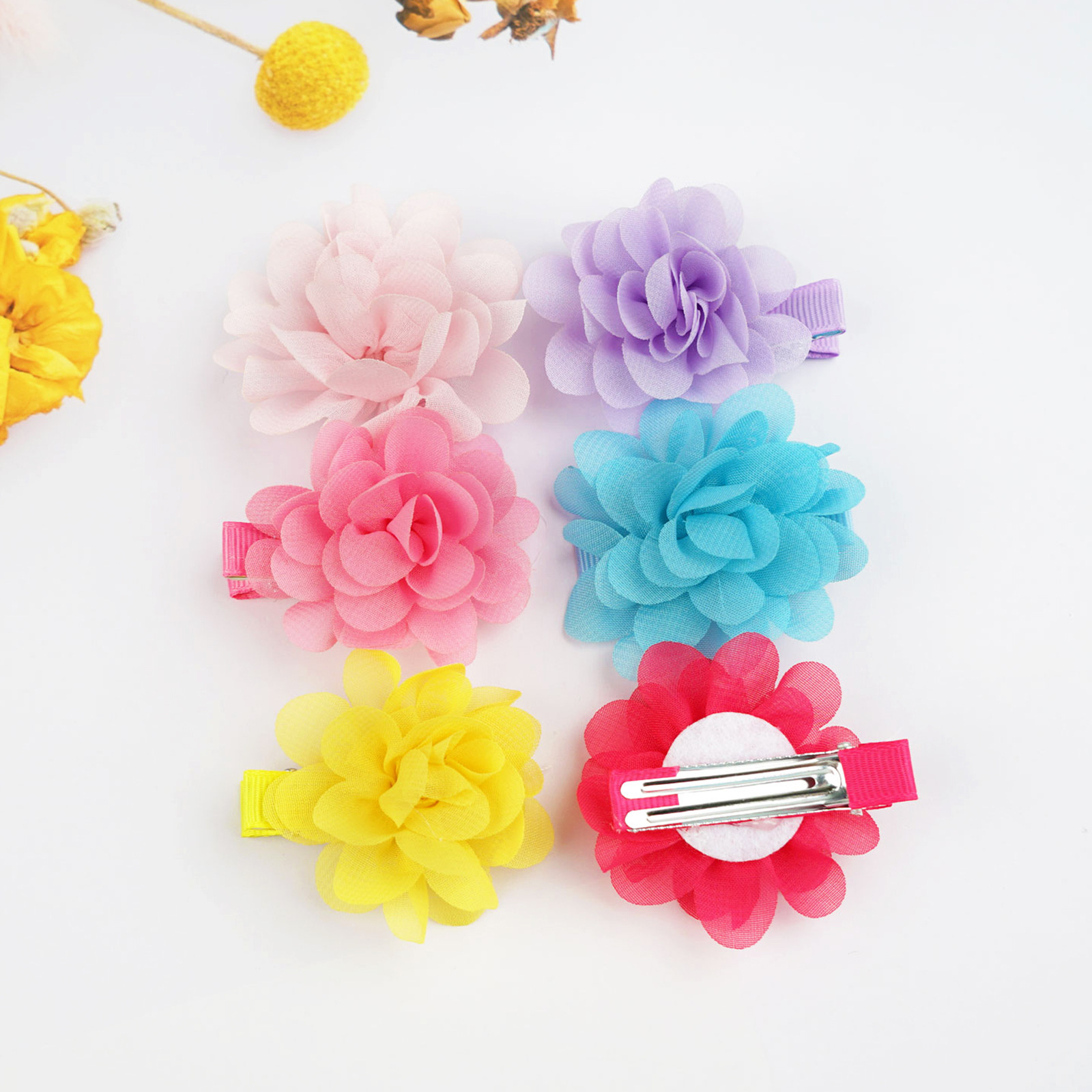 热卖儿童发夹外贸5cm雪纺小花头饰 发饰 发卡 宝宝包布夹刘海边夹