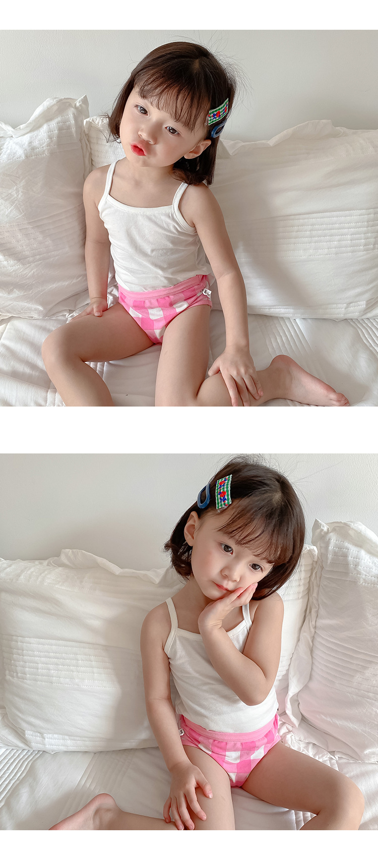 春夏新款儿童内裤粉色爱心格子女童平角短裤棉质潮流宝宝三角内裤