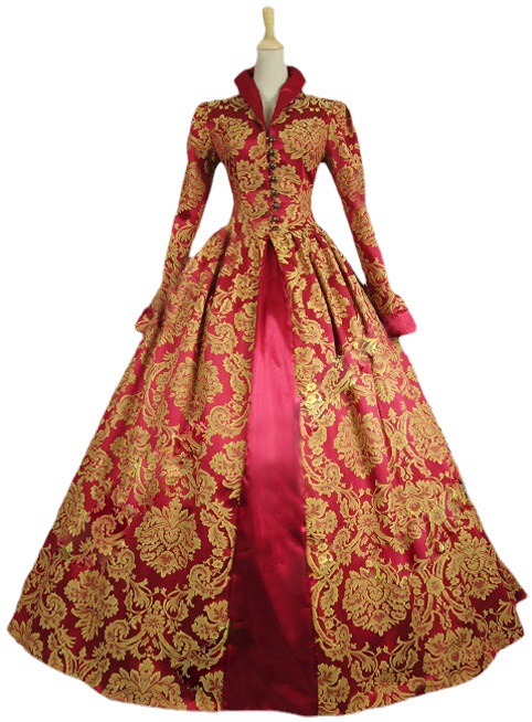 维多利亚复古宫廷风印花气质领修身长款名媛礼服