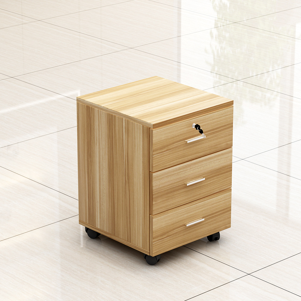活动柜文件矮柜办公电脑桌下柜三抽屉带锁资料可移动木质床头柜子