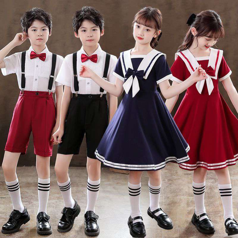 六一儿童合唱演出服女童红色礼服男童毕业诗歌朗诵小学生表演服装