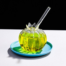 厂家创意石榴花果汁杯鸡尾酒杯带吸管杯透明玻璃杯个性饮品杯批发