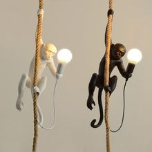 北欧树脂猴子台灯创意卧室咖啡厅餐厅酒吧壁灯麻绳吊灯儿童房间灯