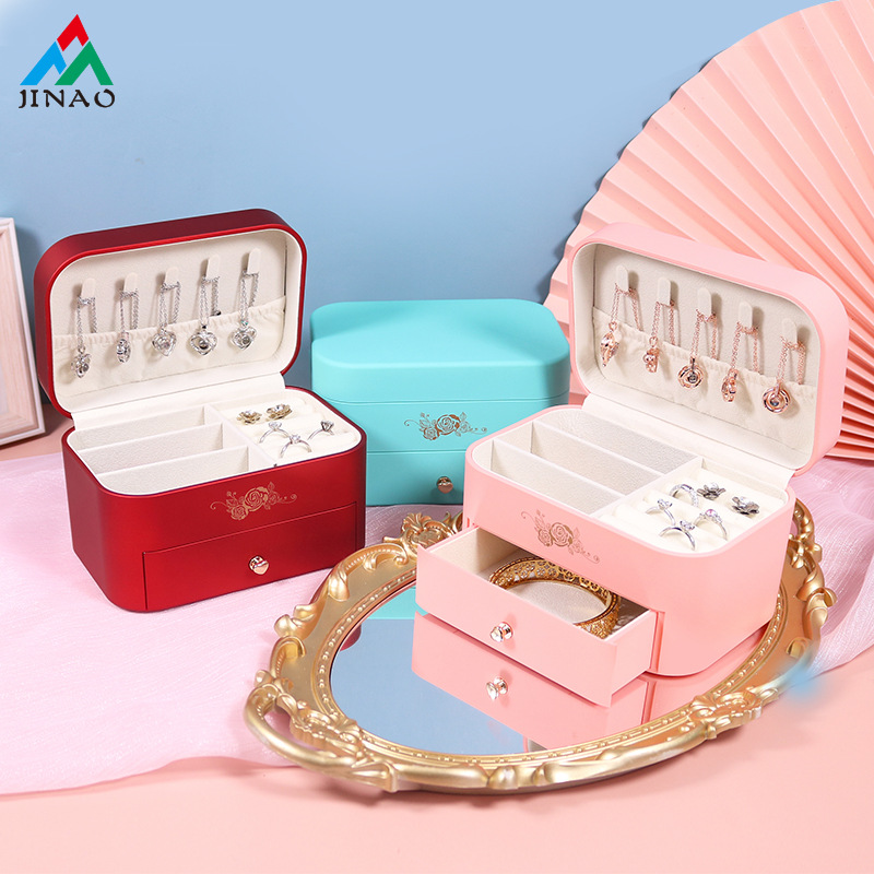 Factory round Corner Flip Touch Paint Rings Ear Studs Necklace Bracelet Double-Layer Portable Jewelry Storage Packaging Gift Box