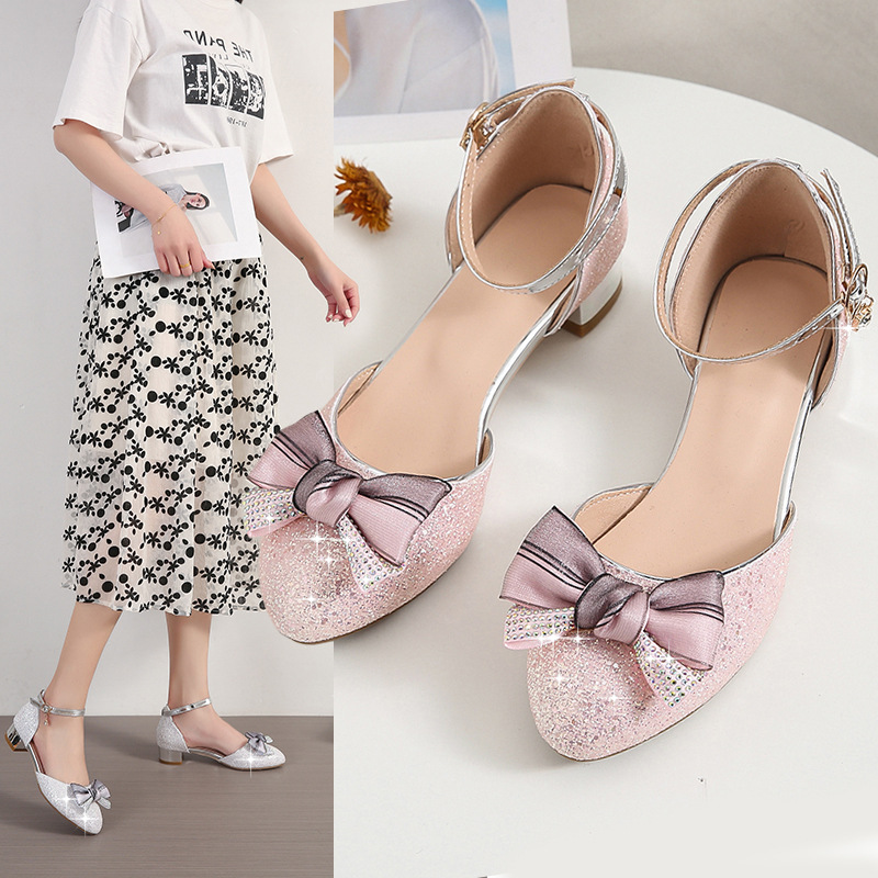 女童凉鞋女孩钢琴表演出舞台水晶鞋甜美儿童高跟鞋中大童公主鞋夏
