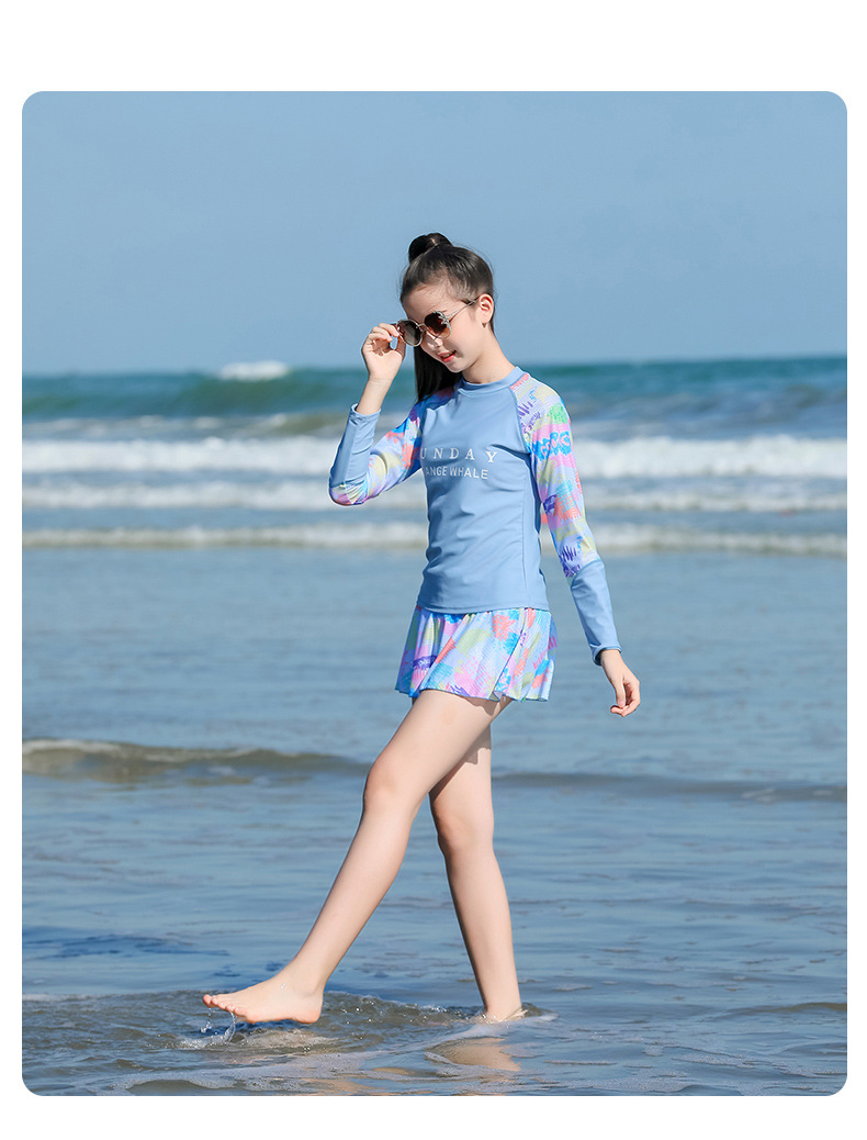 泳衣儿童女夏新款女童中大童学生少女分体裙式游泳衣运动泳装