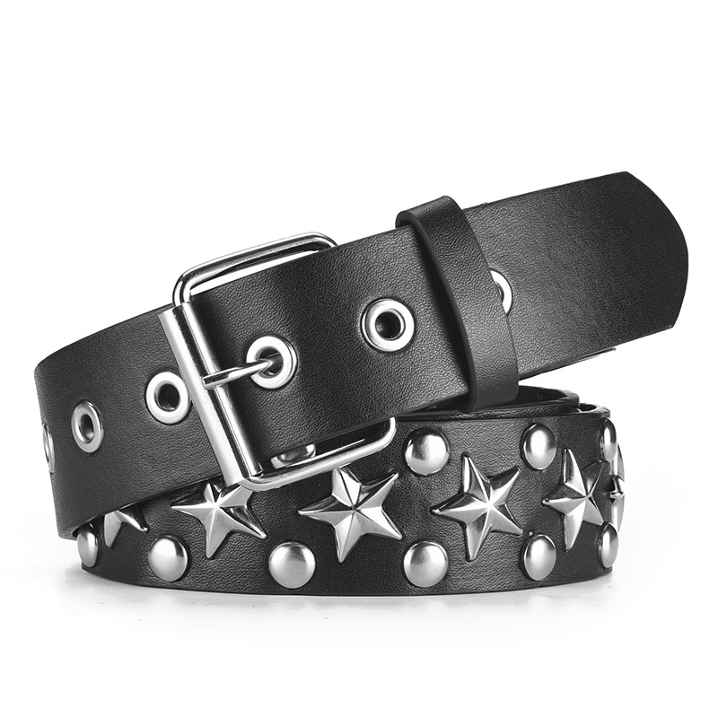 European and American Pentagram Rivet Wide Belt Eyelet Decoration All-Match Pin Buckle Belt Men and Women Punk Pant Belt