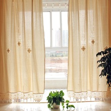 欧式复古粗棉麻布镂空抽丝成品卧室  遮光窗帘阳台卧室客厅免打孔
