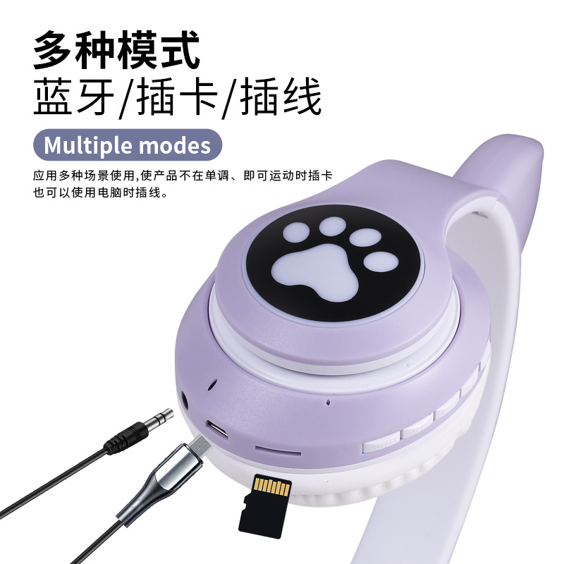 Cross-Border STN-28 Headset Bluetooth Headset Cat Ear Bluetooth Led Wireless Luminous Cat's Paw Headset Factory Wholesale