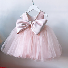 夏新款欧美跨境儿童婚纱礼服女童演出生日公主蓬蓬中长裙一件代发