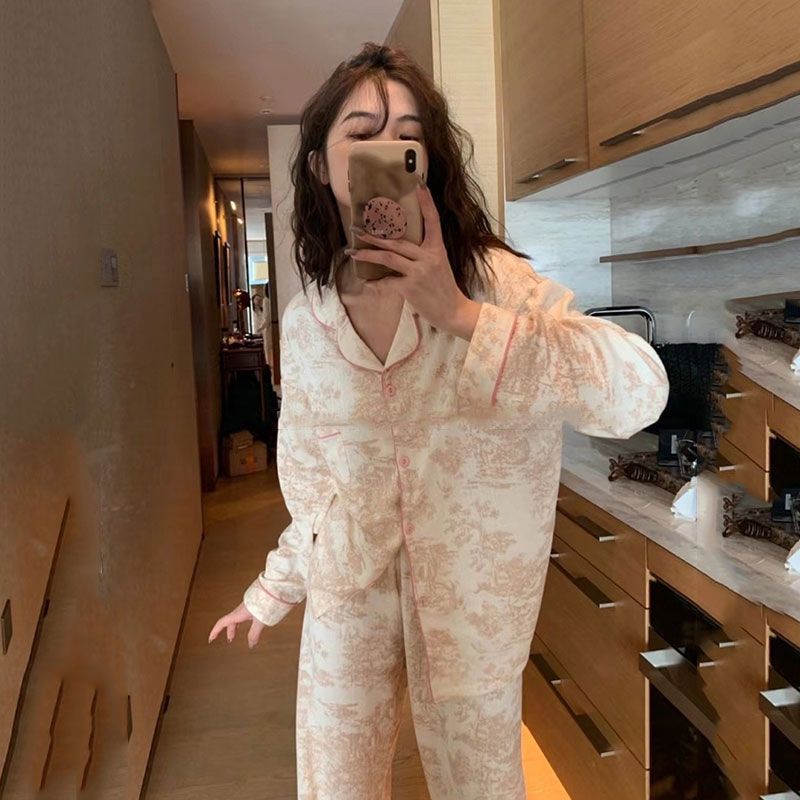 Ins Style Simple Korean Style Long-Sleeved Pajamas Women's Autumn 2022 New Girl's High-End Homewear Trousers Suit