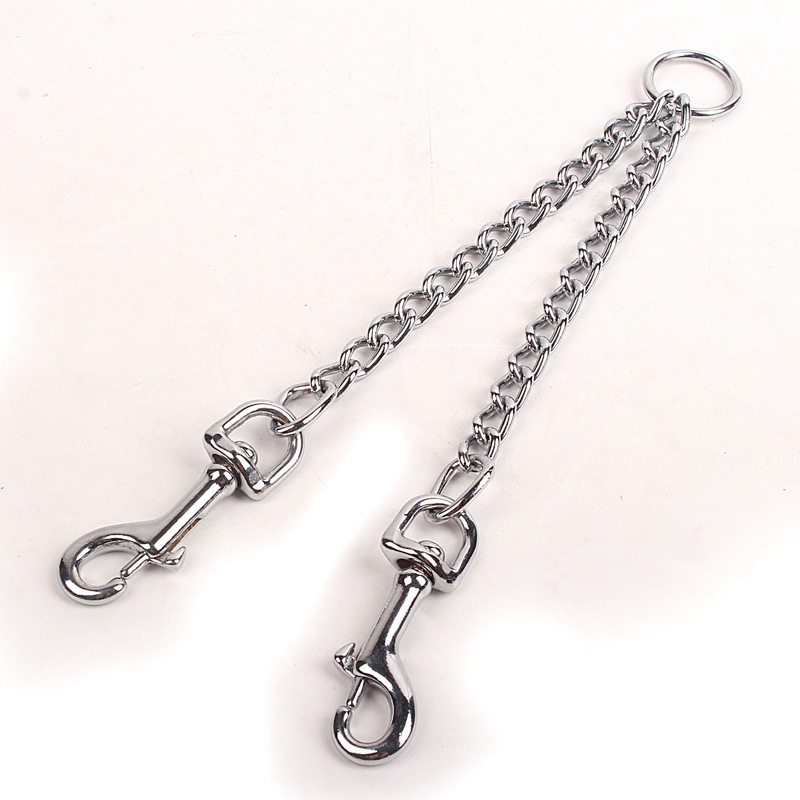 Factory Direct Sales Metal Dog Chain Iron Chain One Drag Two Double-Ended Traction Rope Two in One Small and Medium Dogs Pet Traction Rope