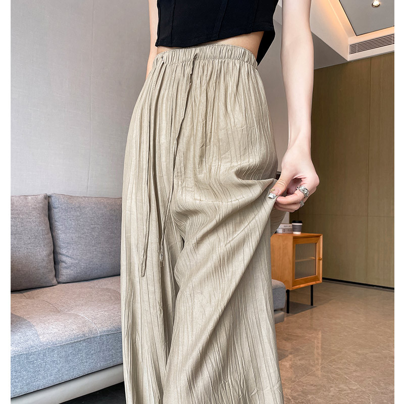 Ice Silk Wide-Leg Pants Women's Summer Thin High Waist Drooping Pleated Lazy Zen Yamamoto Pants Cotton and Linen Casual Pants