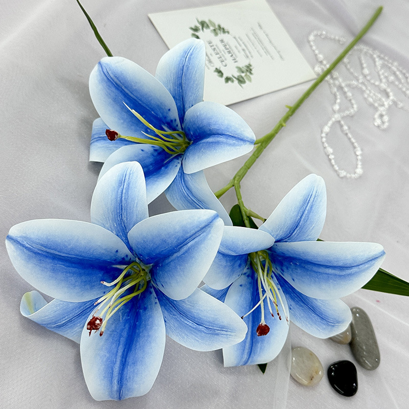 3d Artificial Flower Three-Head Lily Indoor Desktop Bedroom Showcase Decorative Fake Flower Spring Diy Home Flower Arrangement Ornaments