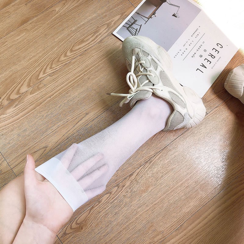 Spring and Summer Ultra-Thin Invisible Cored Silk Knee-Length Tube Socks White Black and Skin Color Half Calf Socks Anti-Mosquito Men and Women