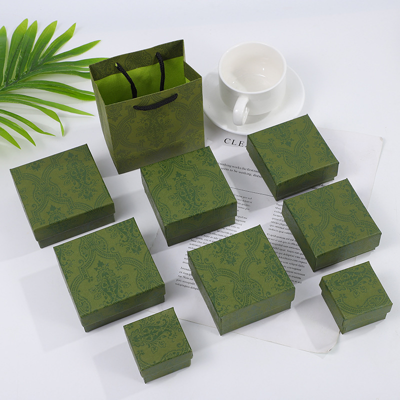 Army Green Jewel Case and Packing Box Simple Fresh Earrings Bracelet Necklace Ring Stud Earrings Paper Jewelry Packaging Box